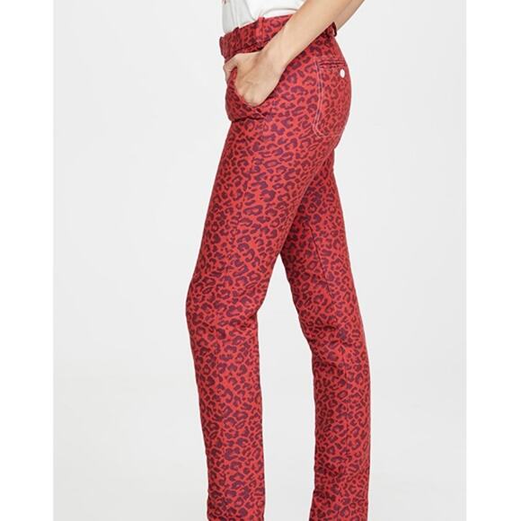 Zadig & Voltaire Prune Red Leopard Jacquard Straight Slim Pants 36 S - Picture 3 of 11